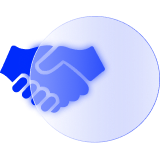 A handshake alongside a circle lens