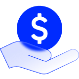 Dollar symbol rest in a hand icon