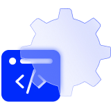 A coding interface alongside a cog