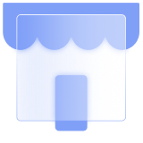  A light blue icon of a storefront representing a marketplace. 