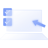 A light blue icon featuring two check boxes next to a laptop with a cursor arrow