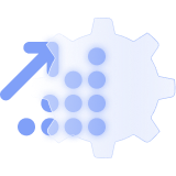A light blue icon featuring a dot chart with an upward-pointing arrow alongside a cog 