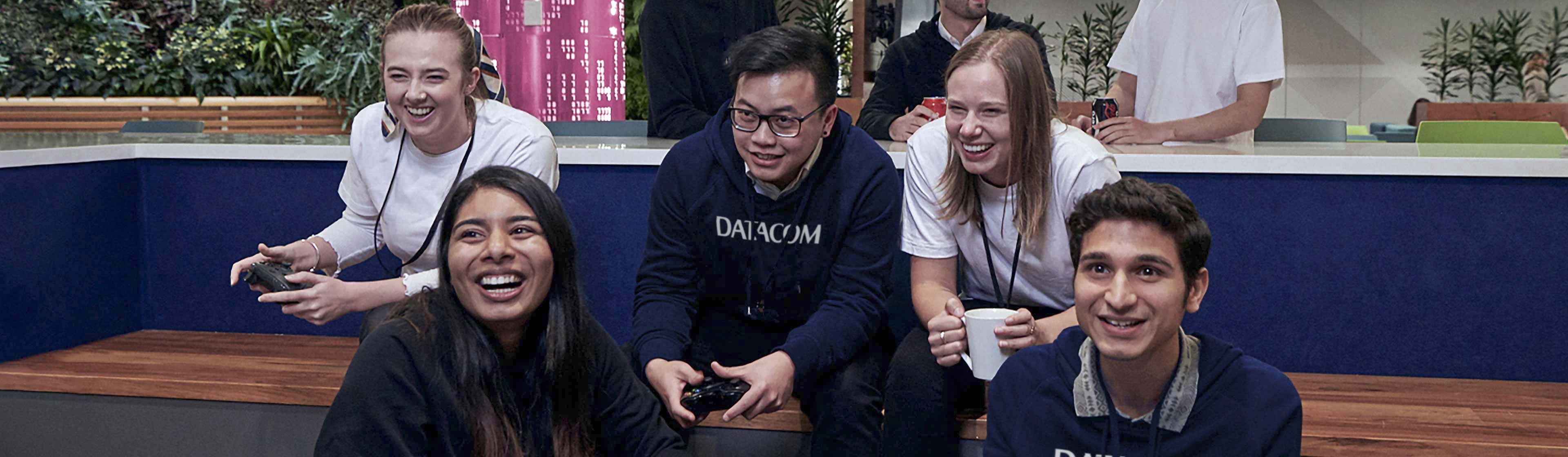 Datacom people playing games at the Datacom office in Auckland