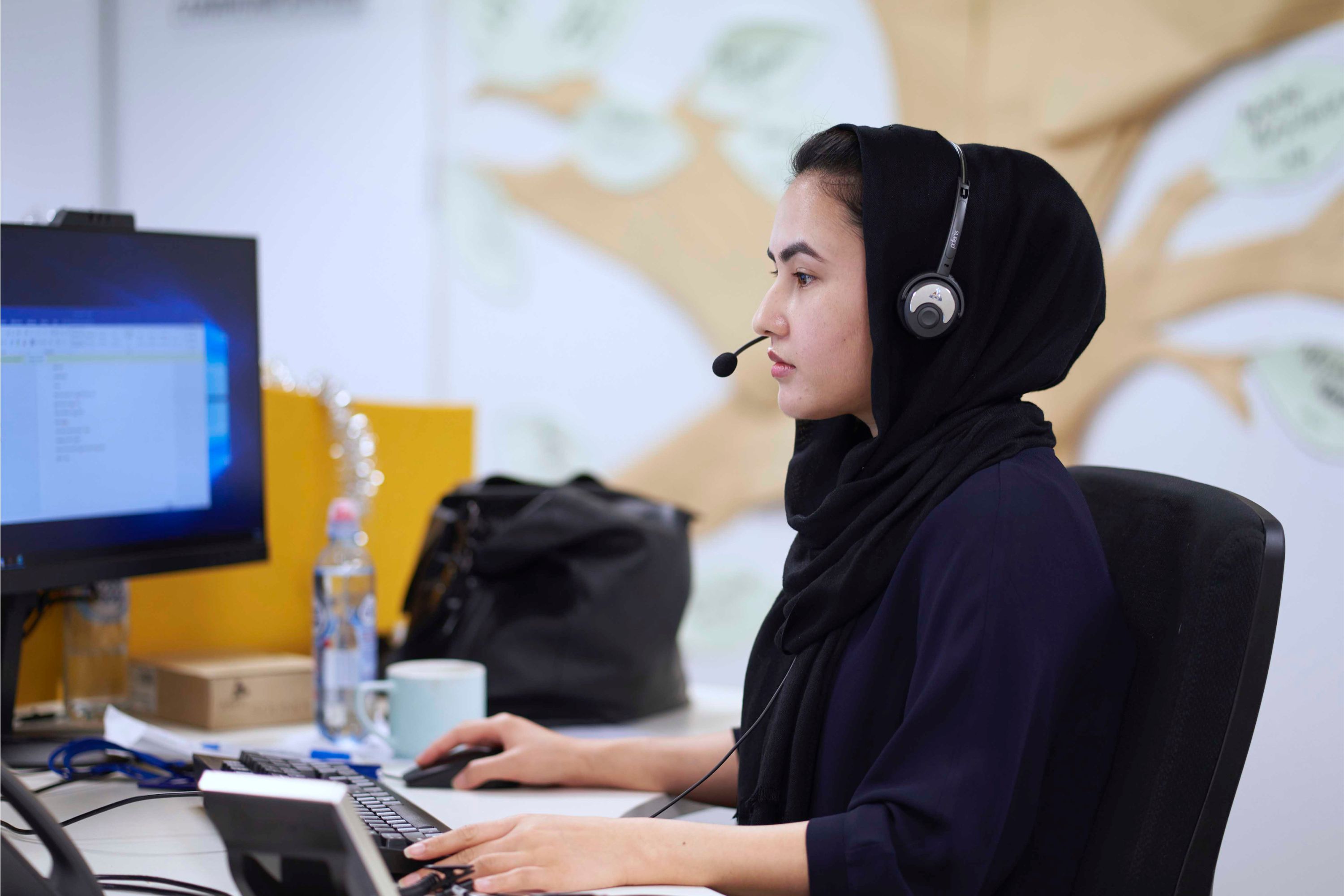 Service desk worker with headset 