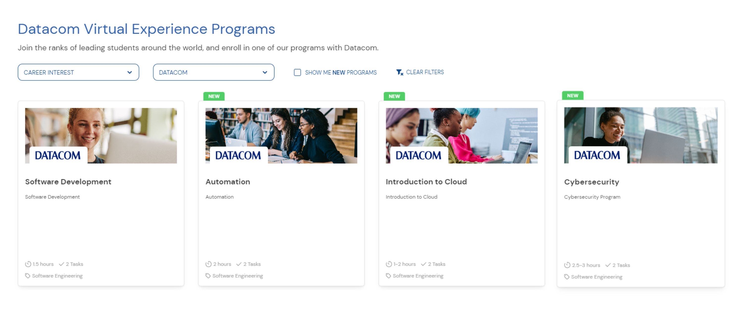 Screenshot of Datacom's virtual learning platform