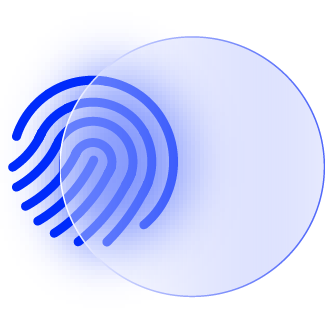 A blue fingerprint behind a circle