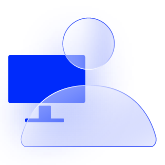 A blue and white computer icon