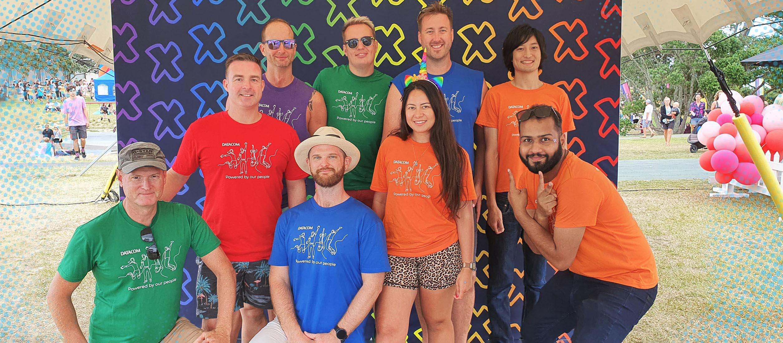 Datacom team photo during the set up for Big Gay Out