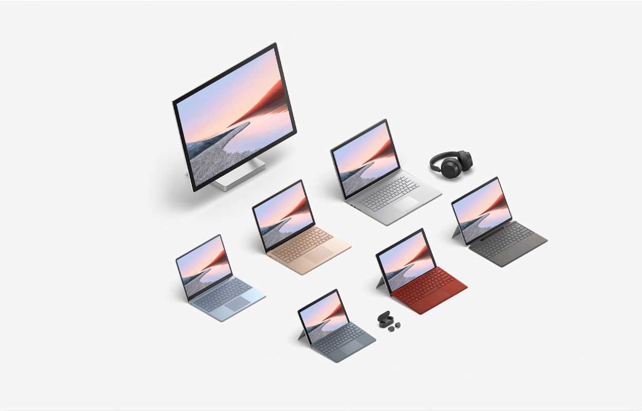 Promo image of the full Microsoft Surface device range