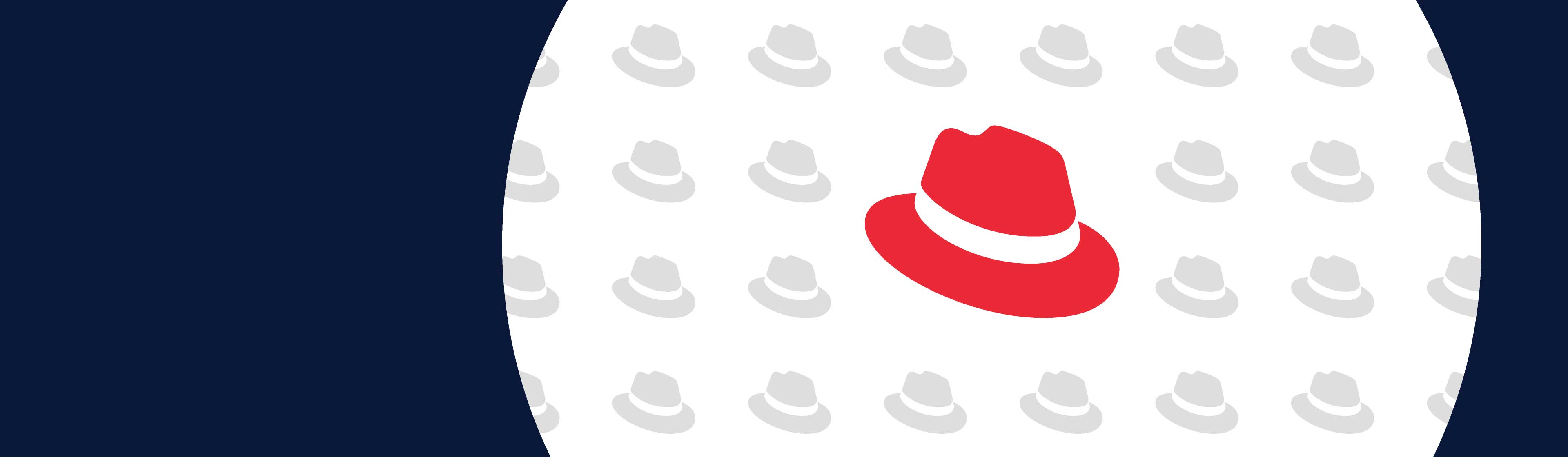 A large Red Hat symbol surrounded by grey Red hat symbols in a pattern