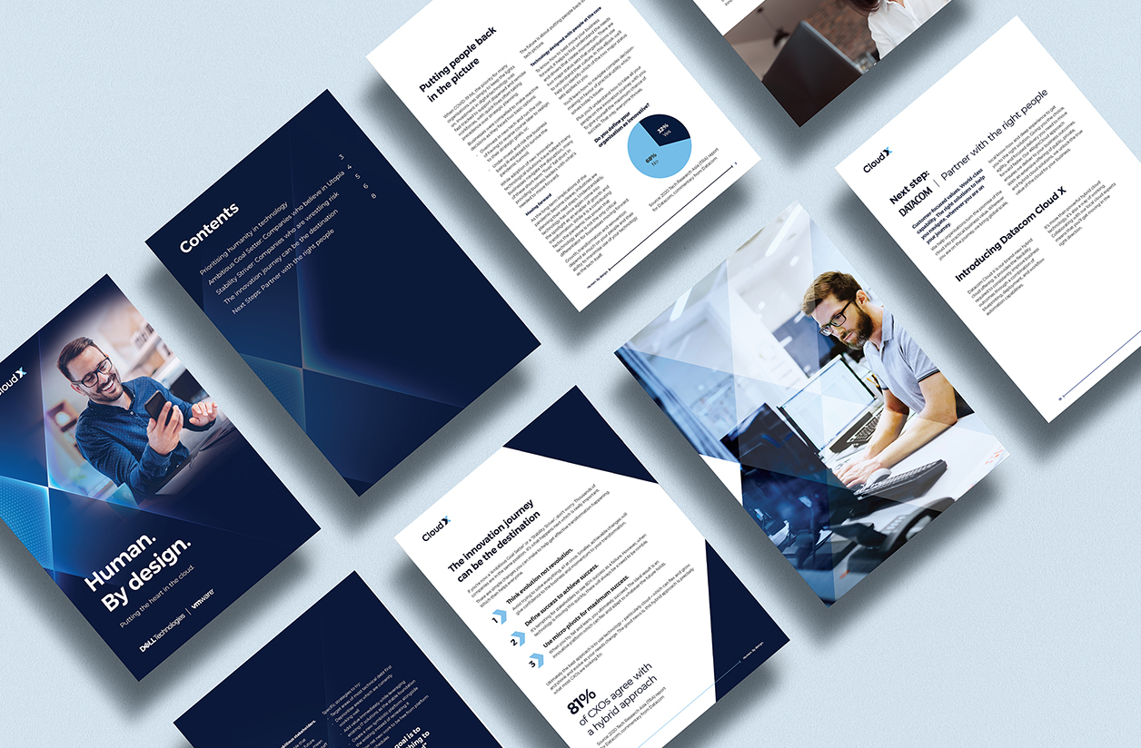 Pages examples from the Datacom Cloud X 'Human. By Design' eBook