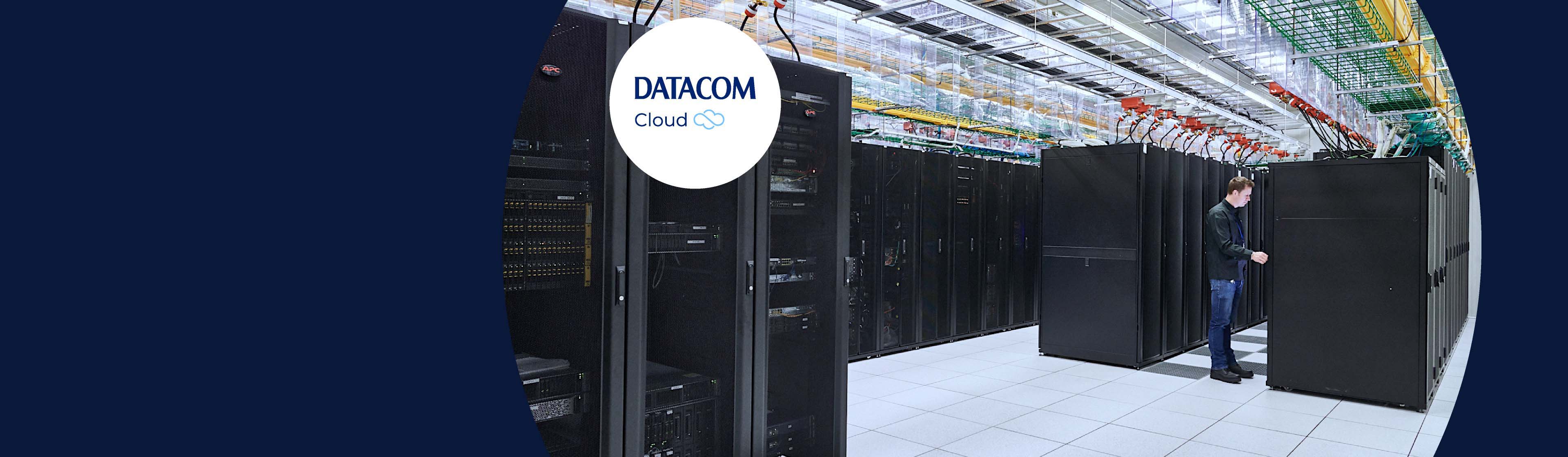 A Datacom cloud specialist checking a server