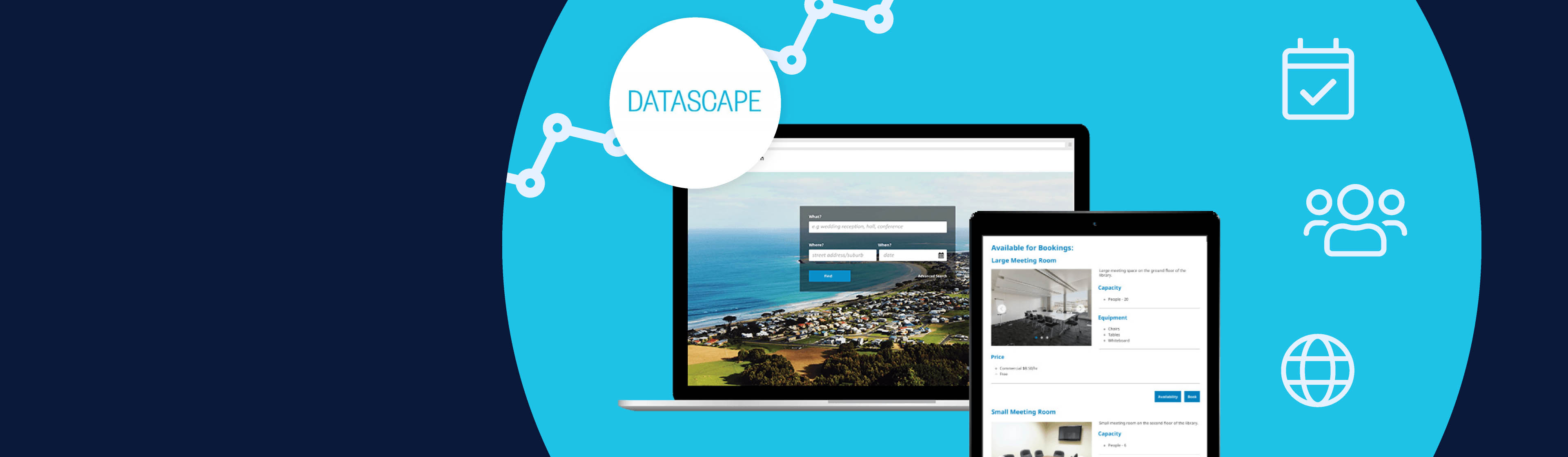 A screen mockup of the Datascape online bookings tool