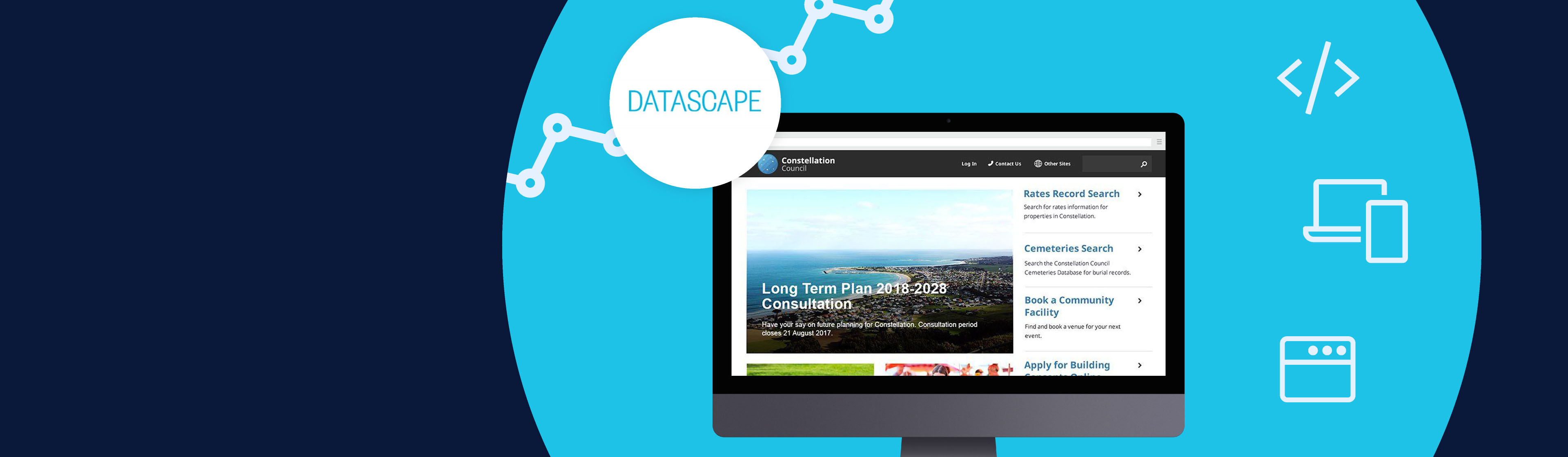 Screen mockup of a website create using the Datascape Websites software