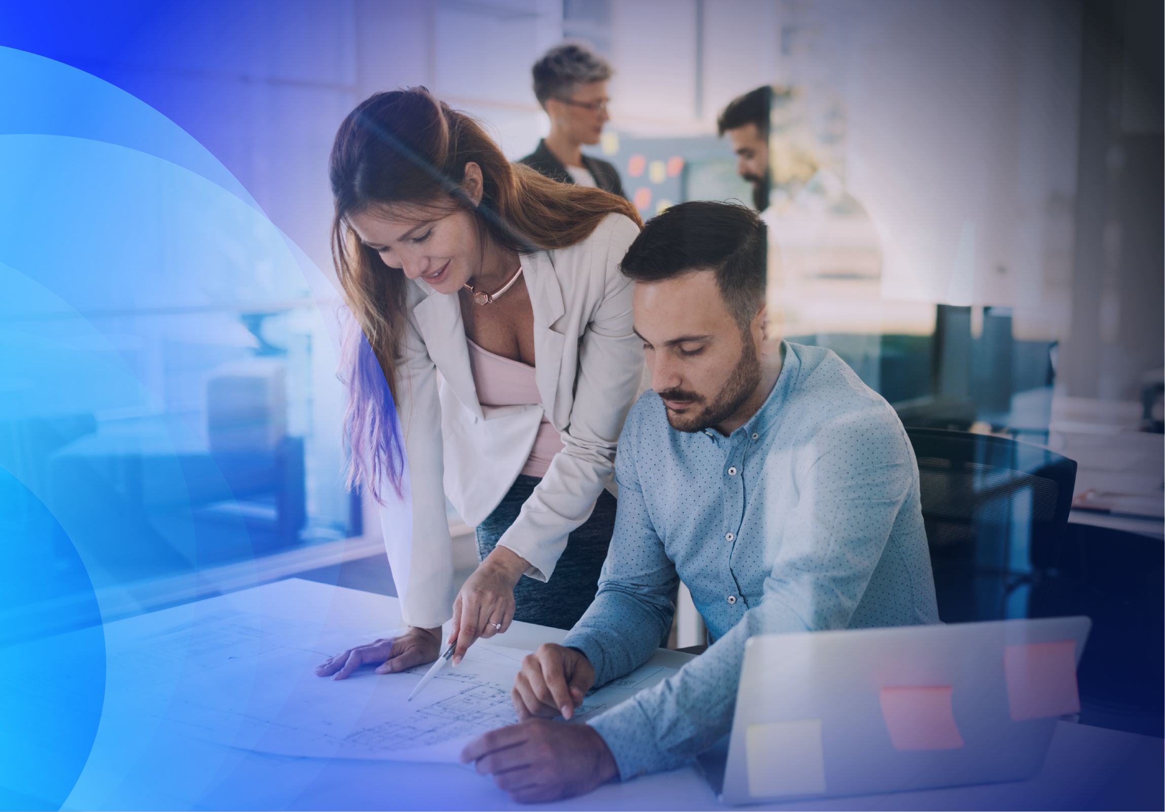 Two employees working together