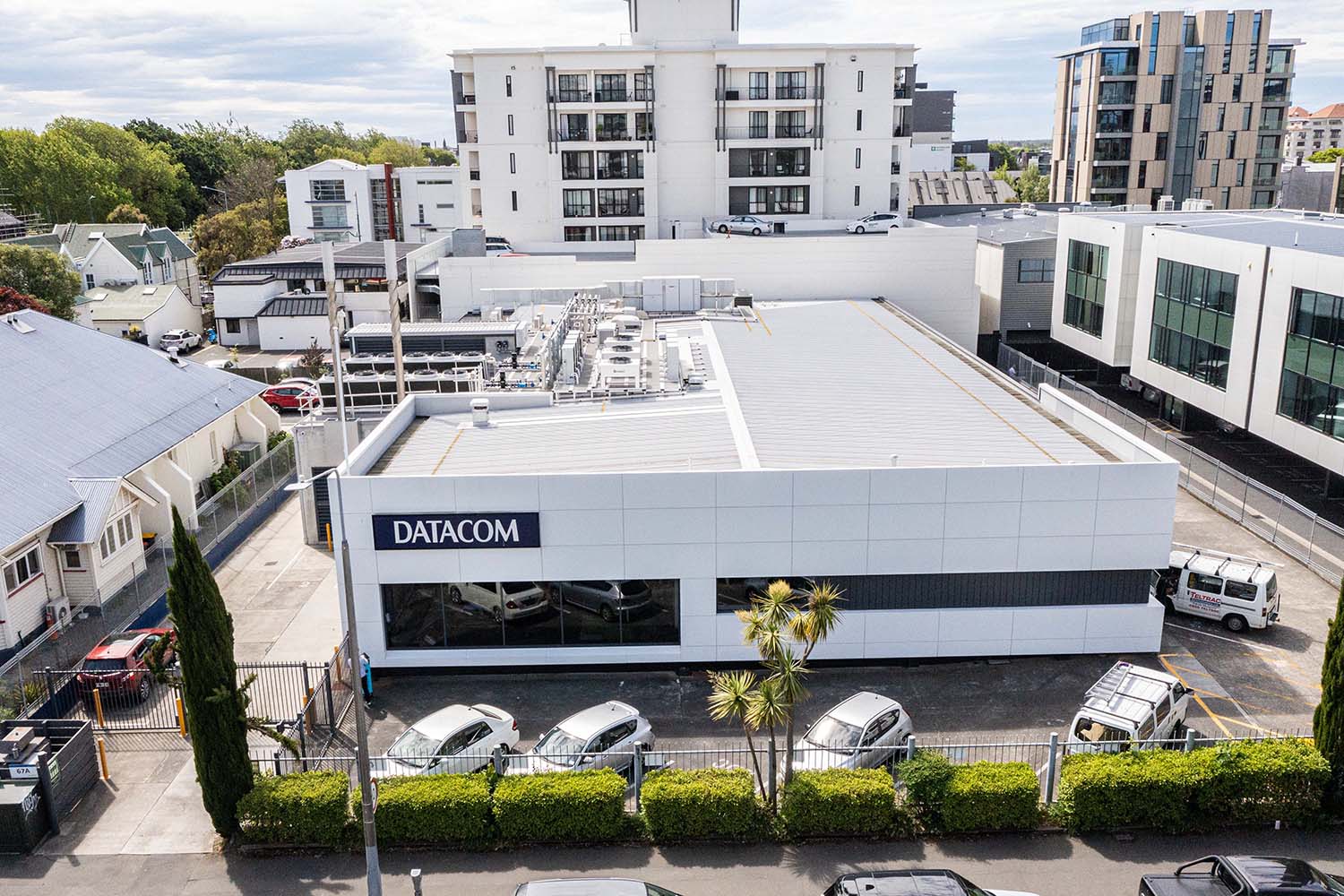 Front shot of Datacom's Gloucester data centre in Christchurch 