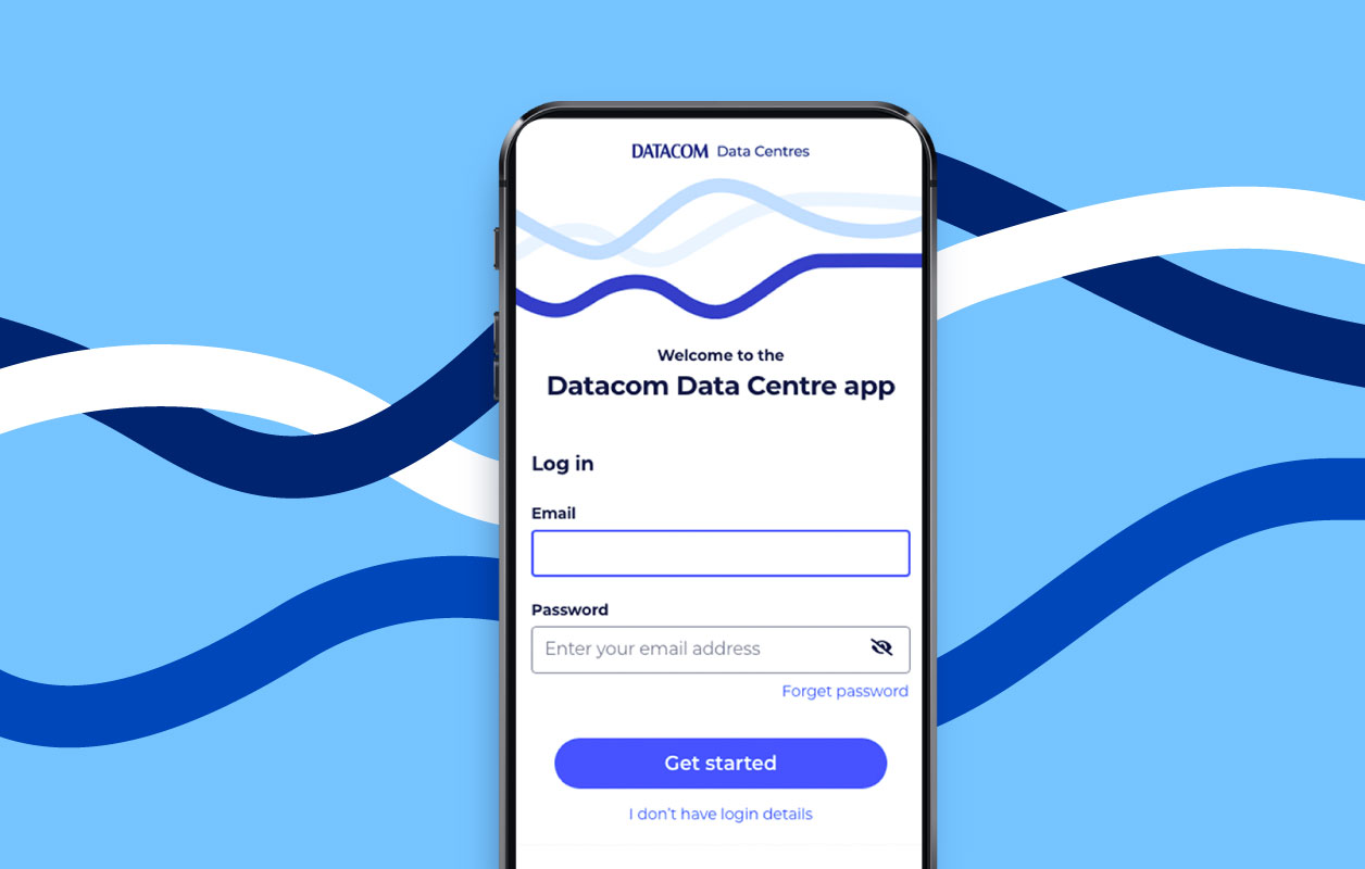 A mobile mockup of the Datacom Data Centres app