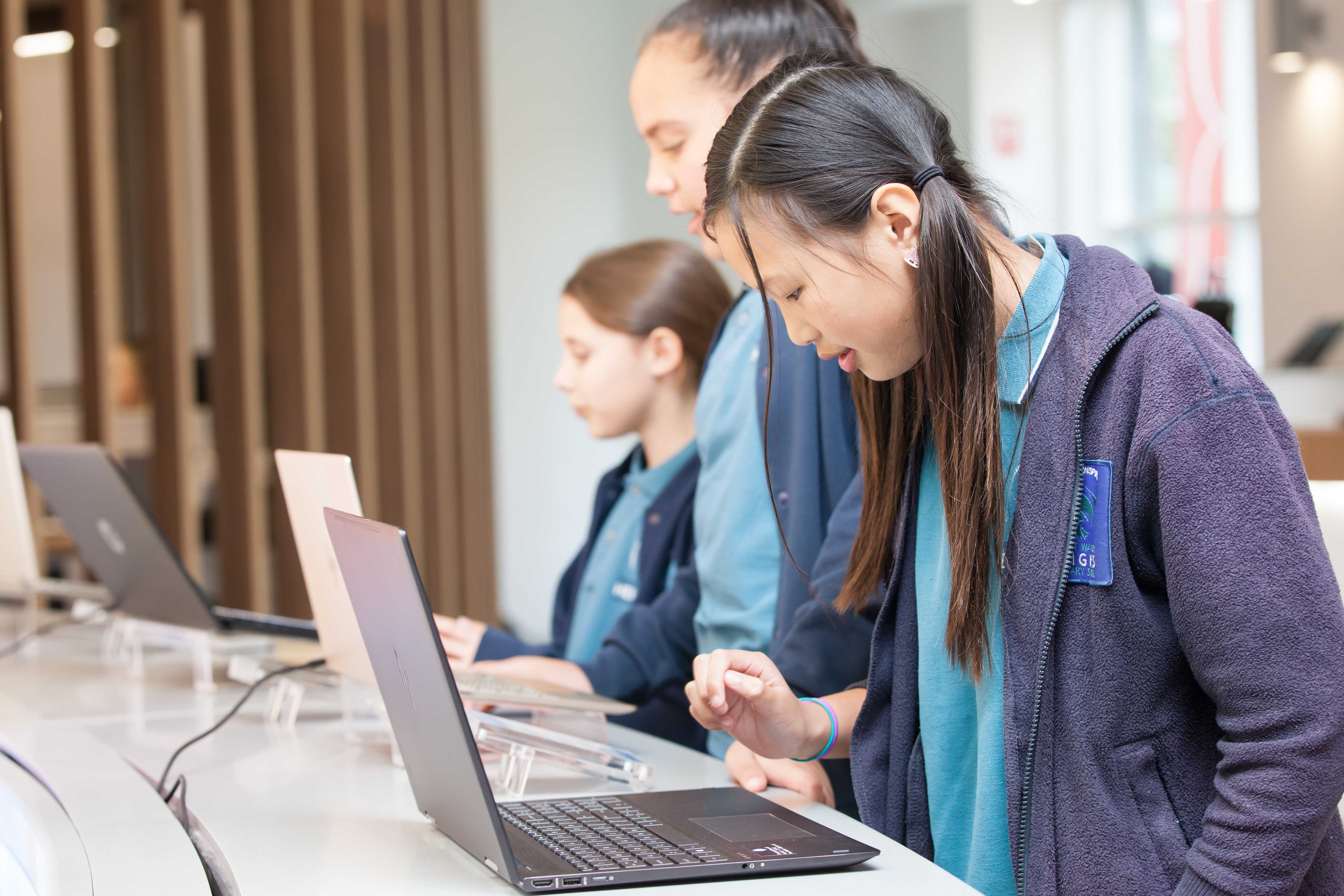 Schoolchildren using a laptop