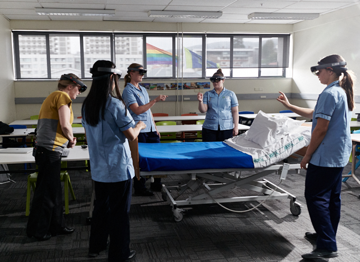 nurses wearing VR goggles