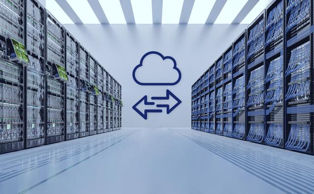 A data archive room with a cloud and two arrows 