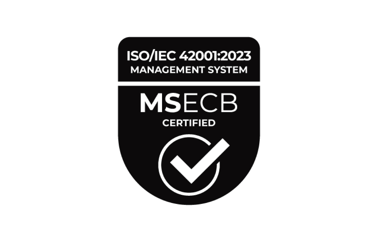 ISO42001 certification badge coloured black