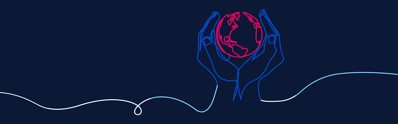 Datacom illustration of the earth being cradled by a pair of hands