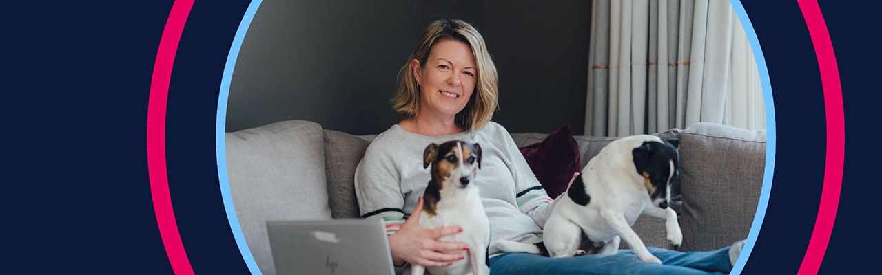 Shannon Hawker at home with her dogs