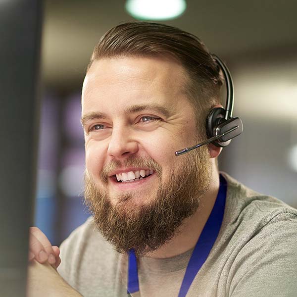 A customer service representative with a headset