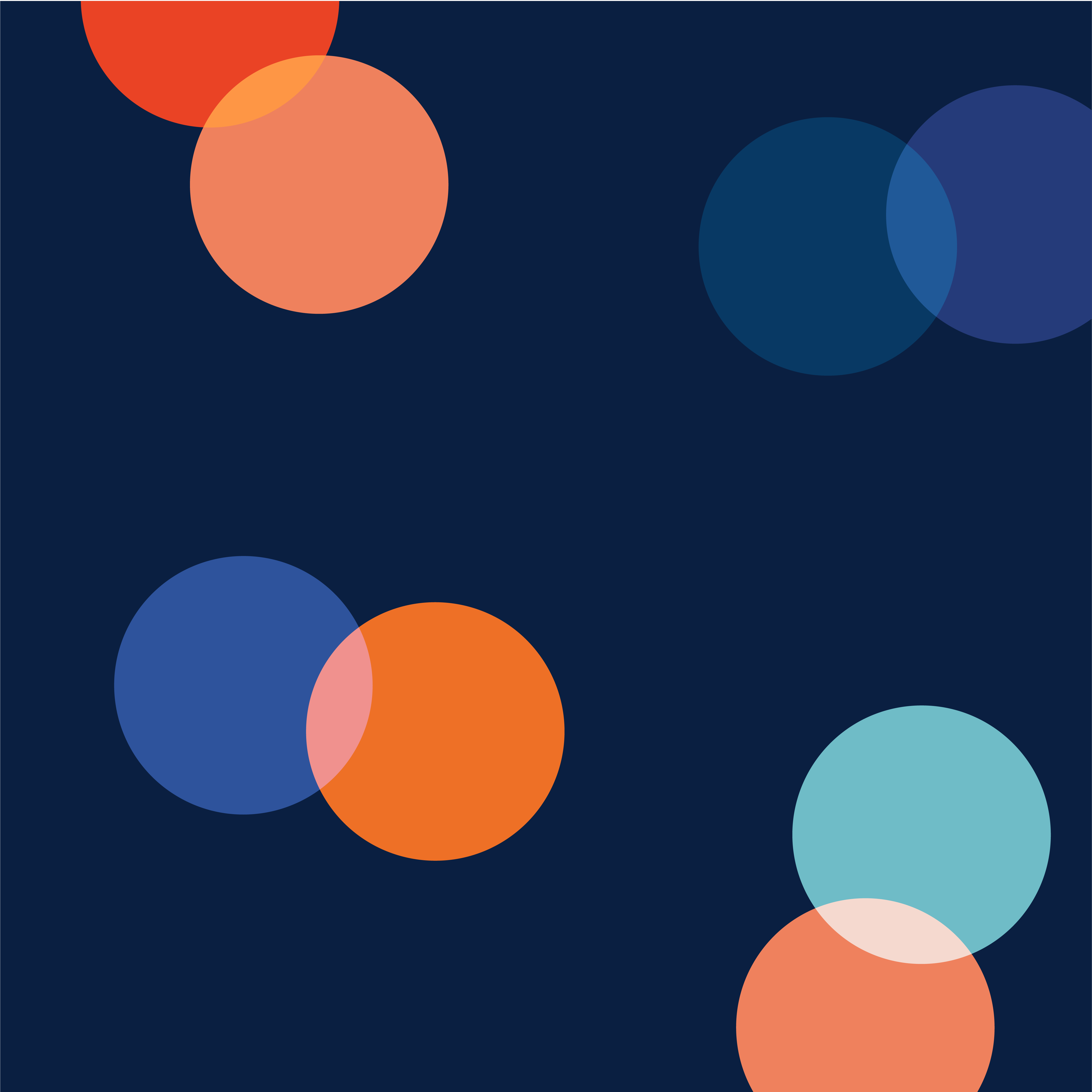 Blue, orange and red circles on a navy background